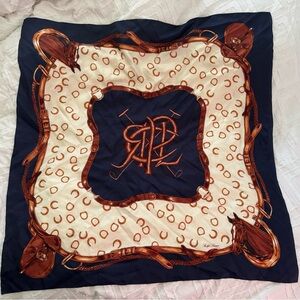 VTG Polo Ralph Lauren Silk Scarf Equestrian Horse Heads & Saddle Bags 35”x34.5”